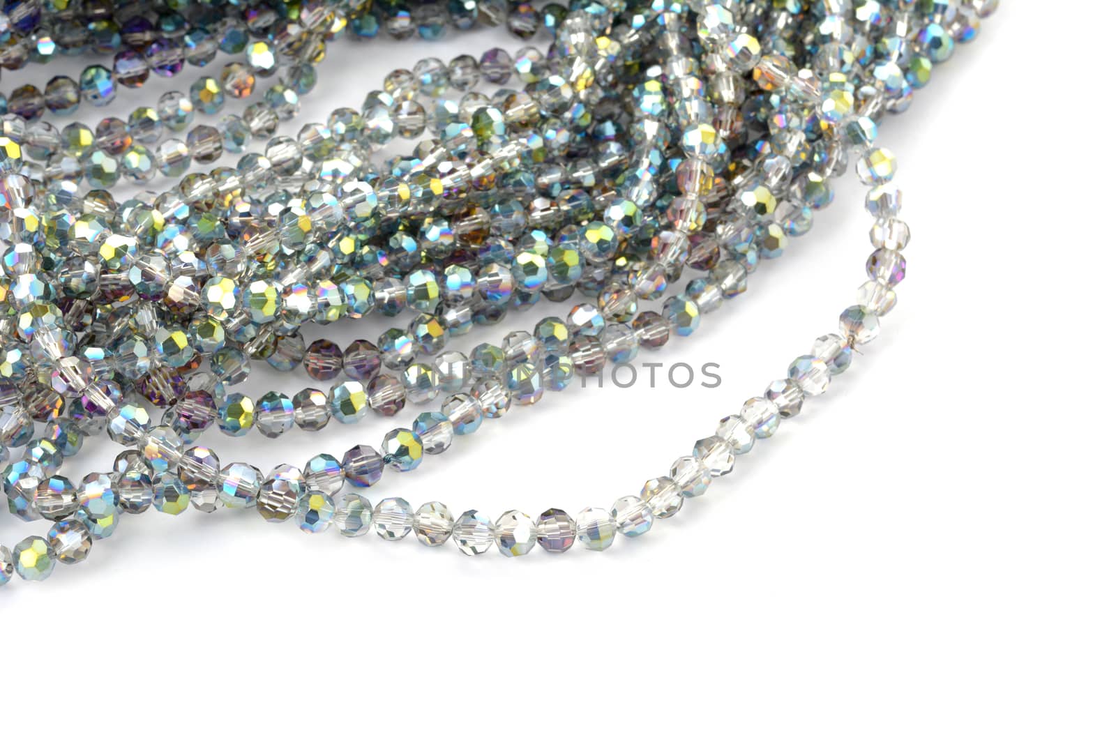 Beautiful color silver gray Glass Sparkle Crystal Isoalted Beads on white background. Use for diy beaded jewelry