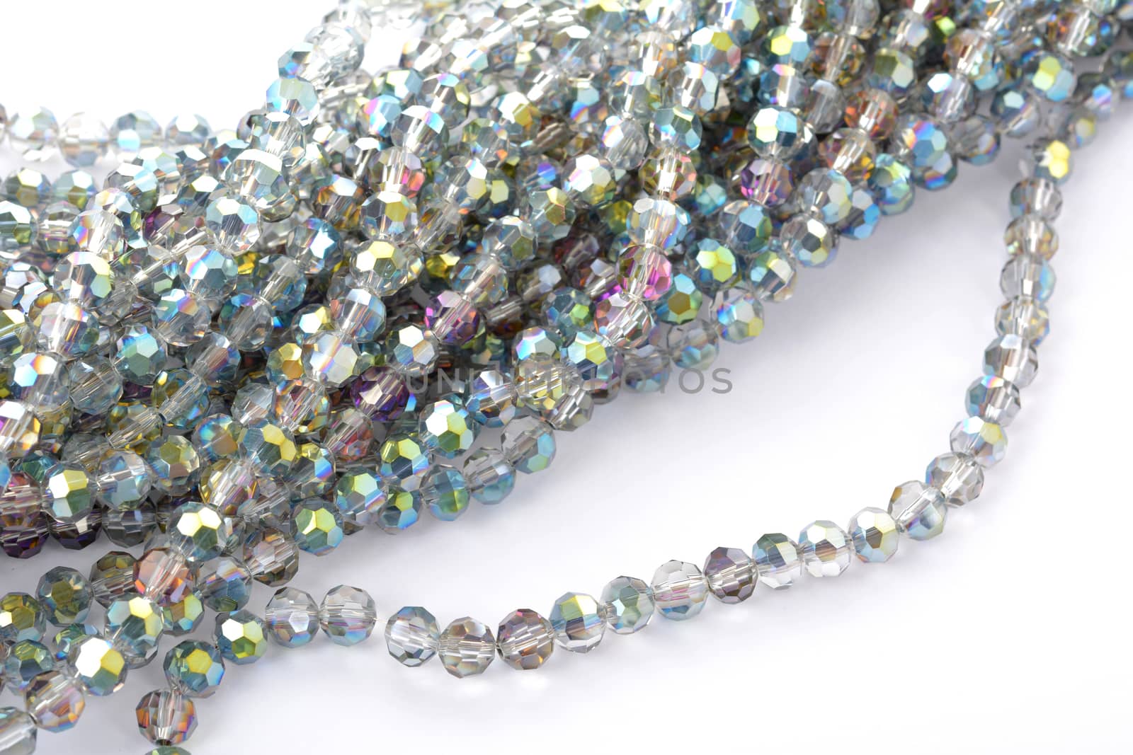 Beautiful color silver gray Glass Sparkle Crystal Isoalted Beads on white background. Use for diy beaded jewelry