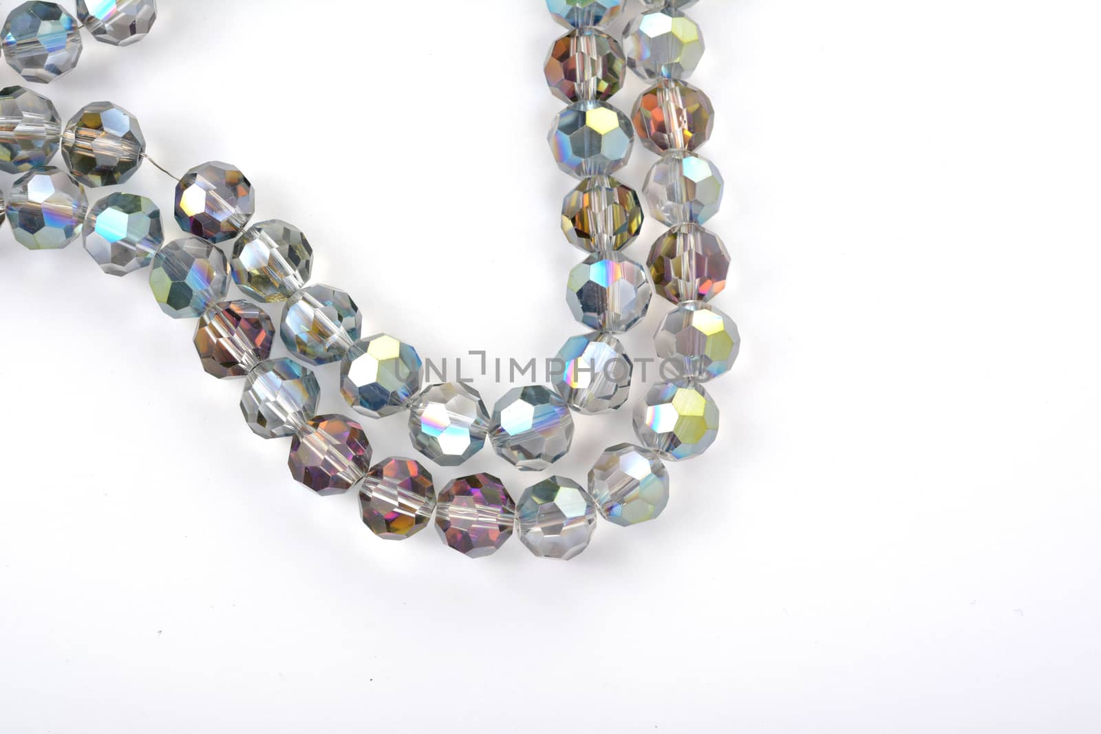 Beautiful color silver gray Glass Sparkle Crystal Isoalted Beads on white background. Use for diy beaded jewelry