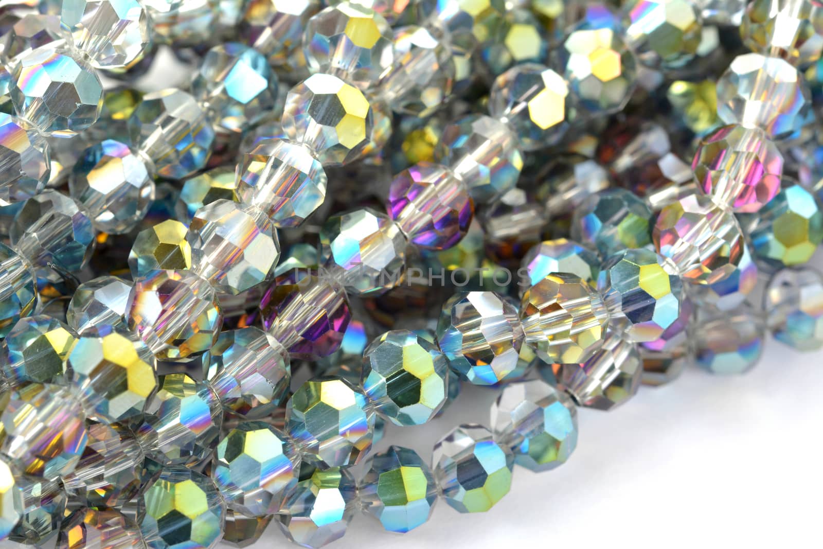 Beautiful color silver gray Glass Sparkle Crystal Isoalted Beads on white background. Use for diy beaded jewelry