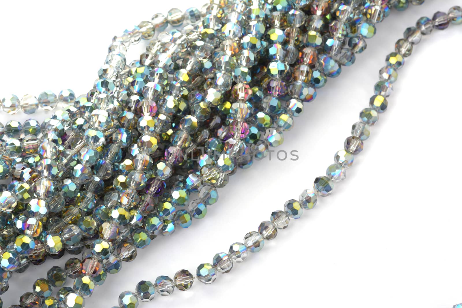 Beautiful color silver gray Glass Sparkle Crystal Isoalted Beads on white background. Use for diy beaded jewelry