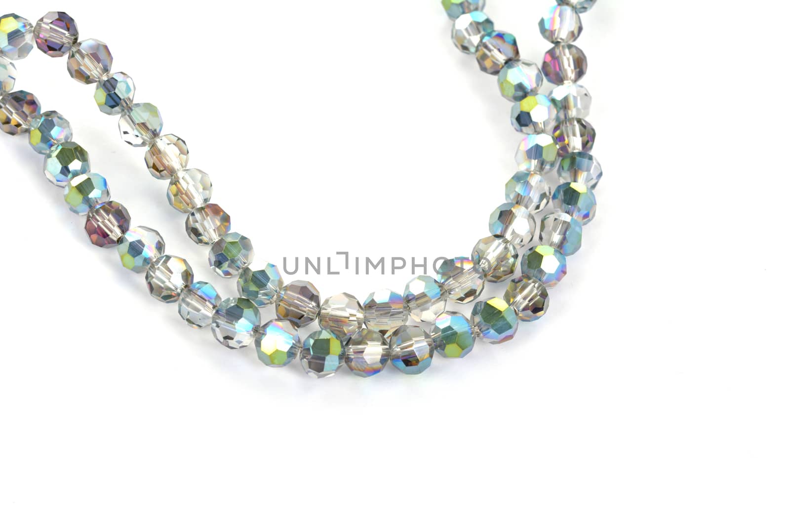 Beautiful color silver gray Glass Sparkle Crystal Isoalted Beads on white background. Use for diy beaded jewelry