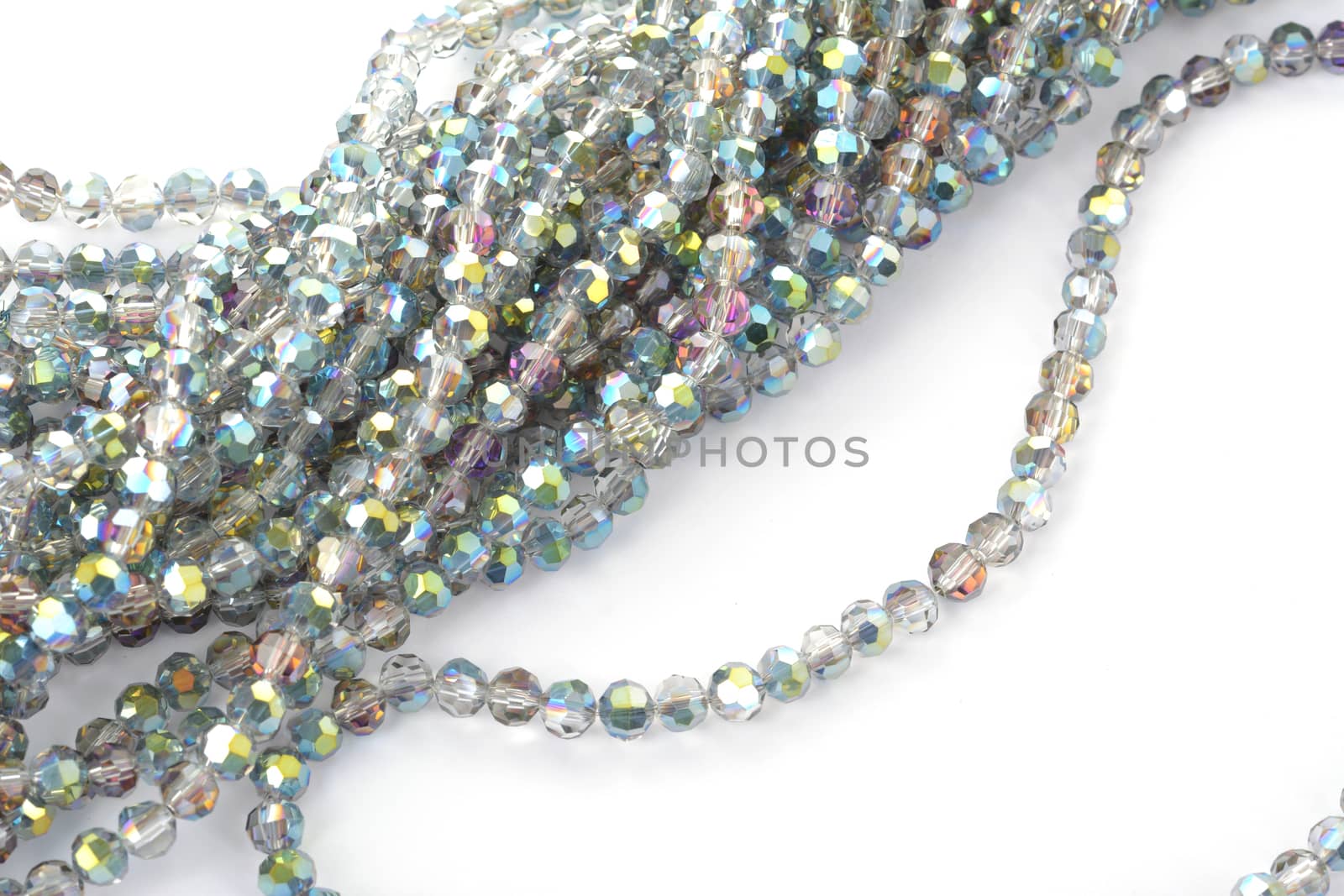 Beautiful color silver gray Glass Sparkle Crystal Isoalted Beads on white background. Use for diy beaded jewelry