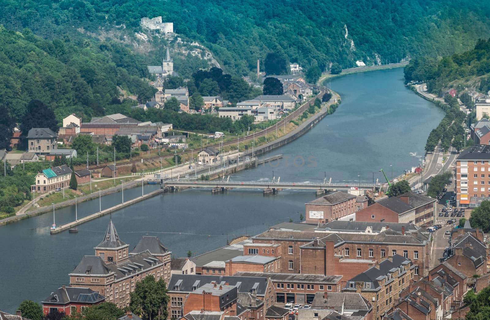 Boat lock on Meuse River in Dinant, Belgium. by Claudine