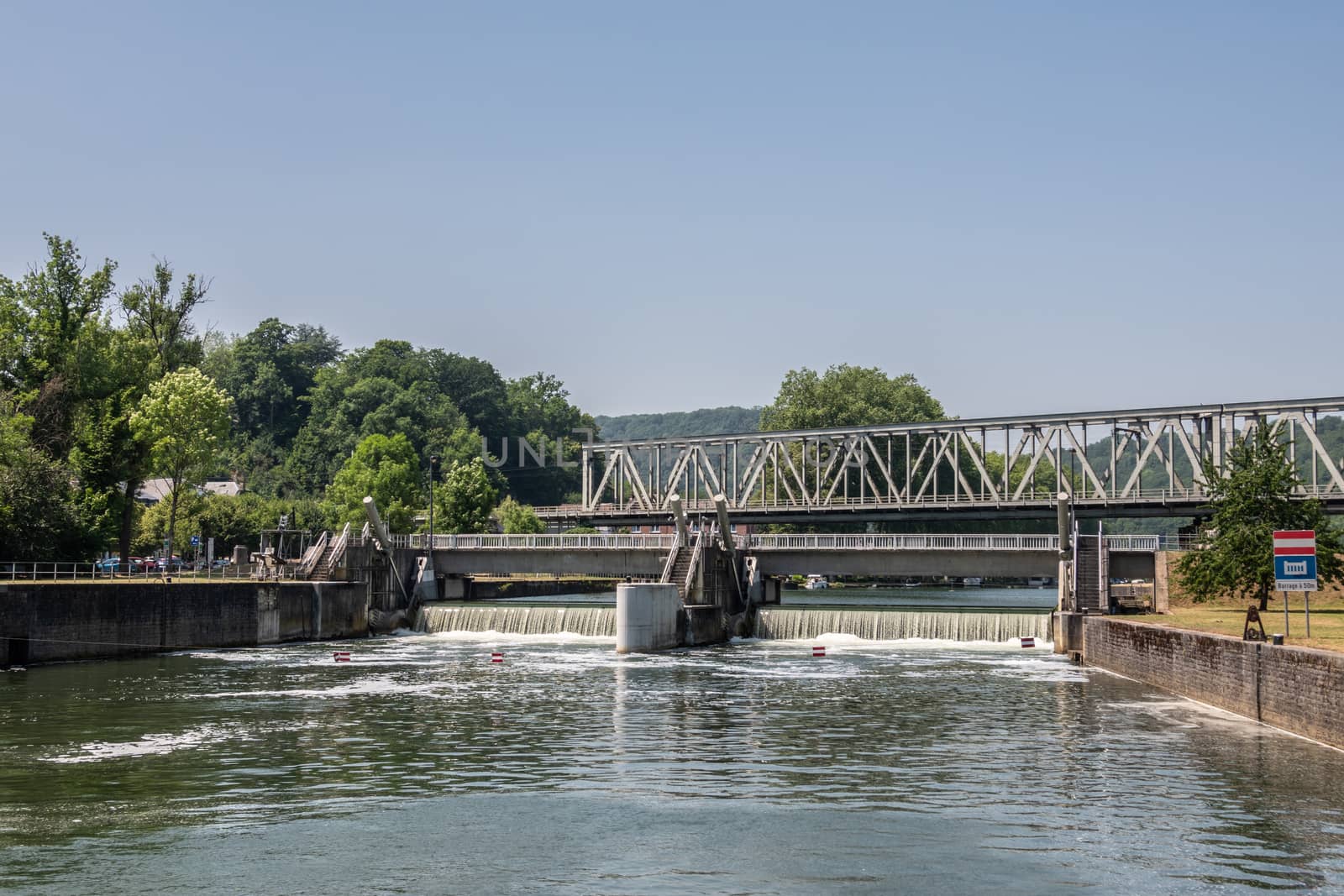 Rapid and train bridge over Meuse River, Dinant Belgium. by Claudine