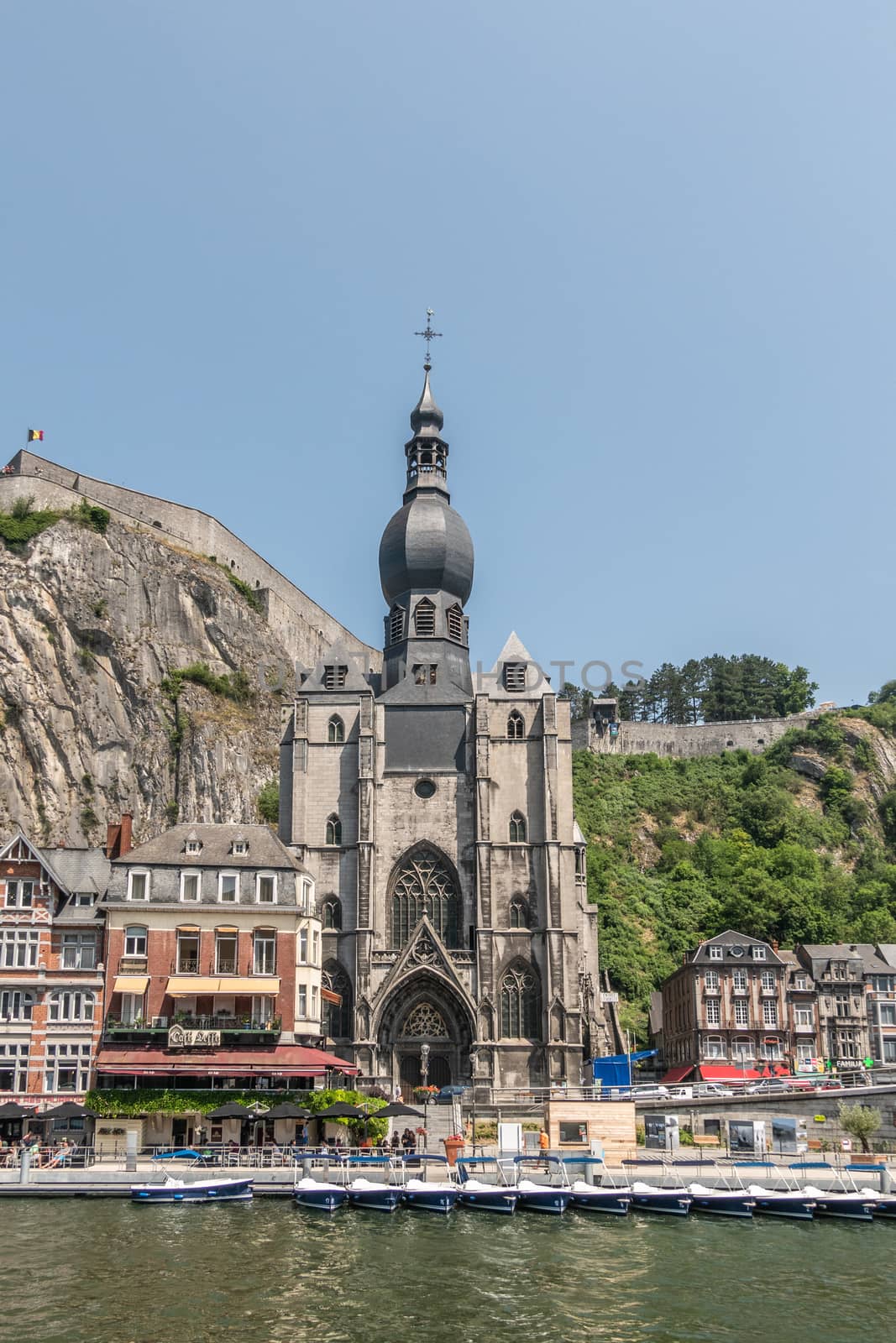 Frontal view from Meuse River on Notre Dame Church in Dinant, Be by Claudine