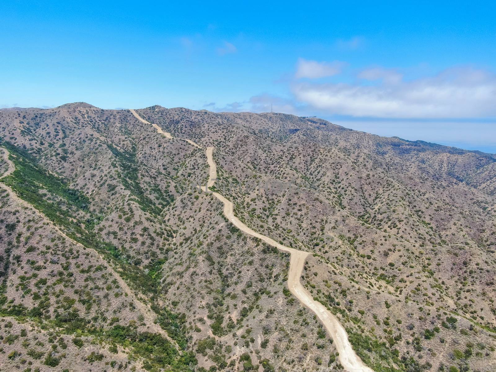 Aerial view of hiking trails on the top of Santa Catalina Island mountains by Bonandbon