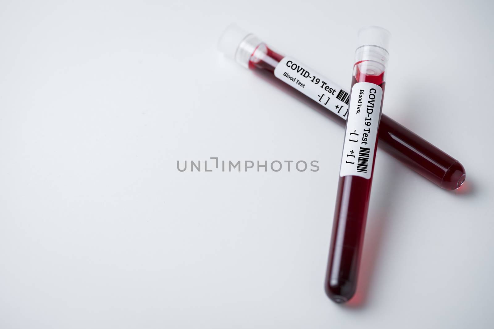 blood sample test tubes on white background , blood sample for COVID-19 test