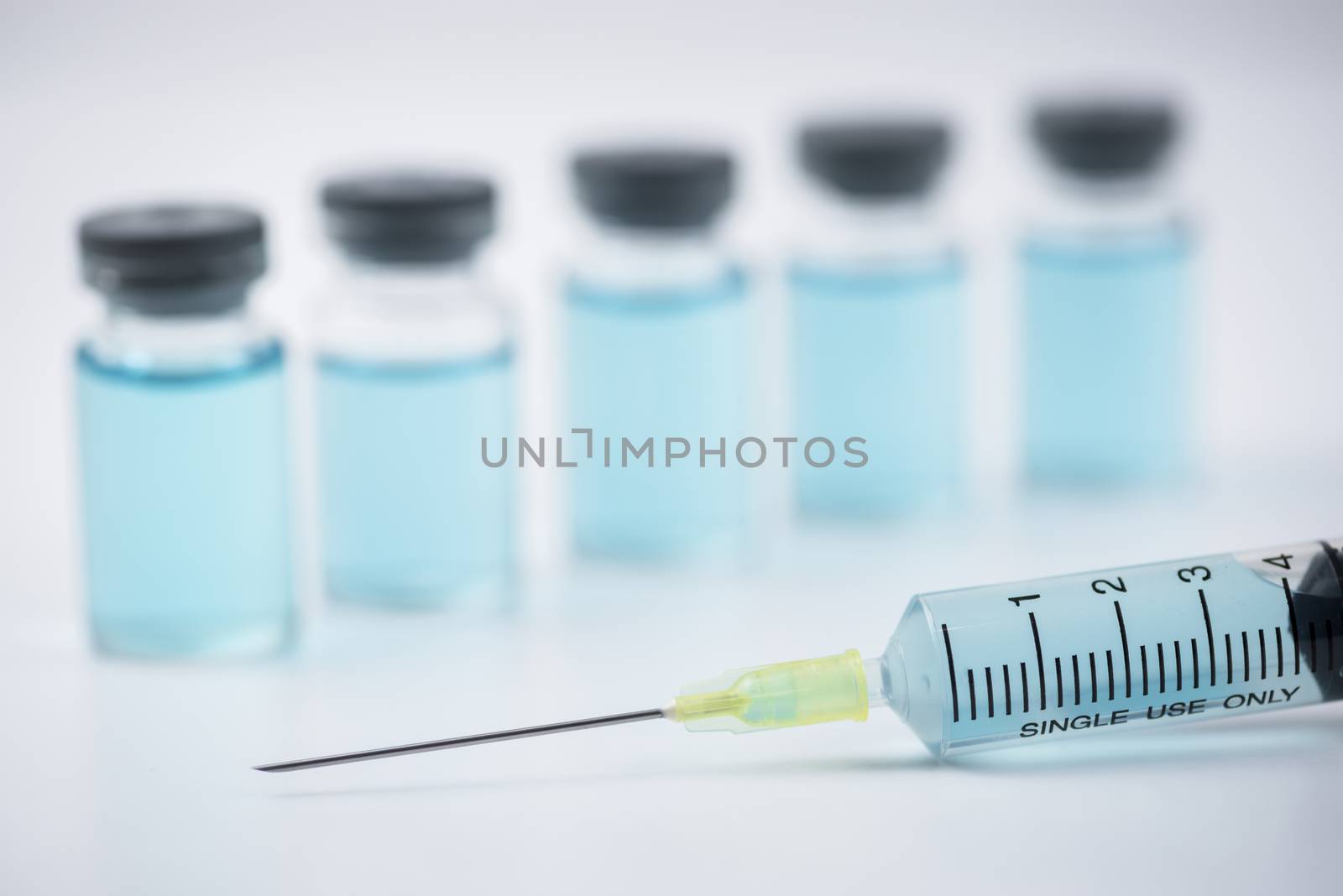Syringe injection and Vaccine bottle treatment from corona virus infection