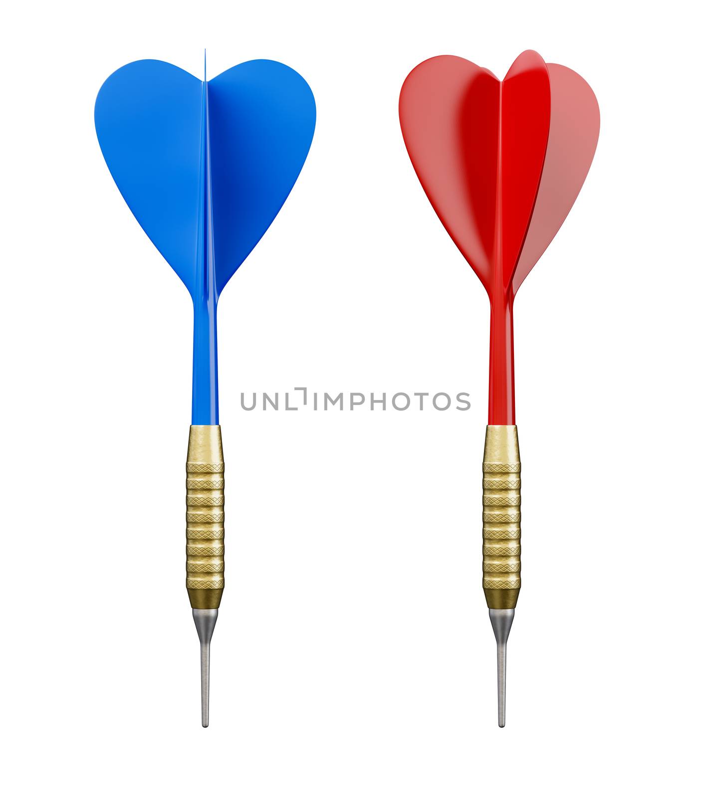 Red and Blue Dart Isolated on White Background 3D Illustration