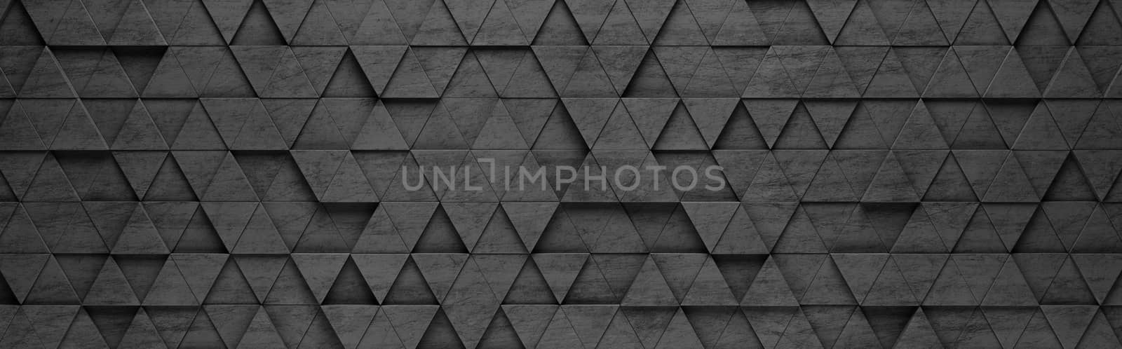 Wall of Black Triangles Tiles Arranged in Random Height 3D Pattern Background Illustration