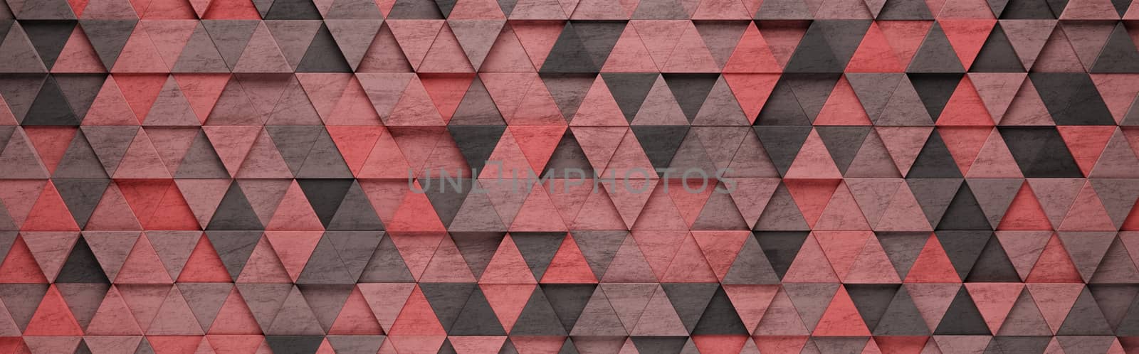 Wall of Red Triangles Tiles Arranged in Random Height 3D Pattern Background Illustration