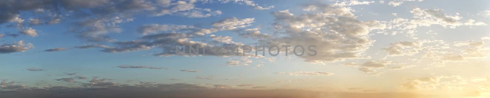 Dramatic panorama sky with cloud on twilight time. Panoramic image.