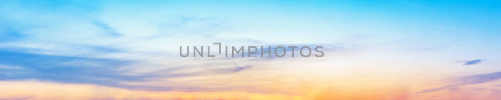 Dramatic panorama sky with cloud on twilight time. Panoramic image.