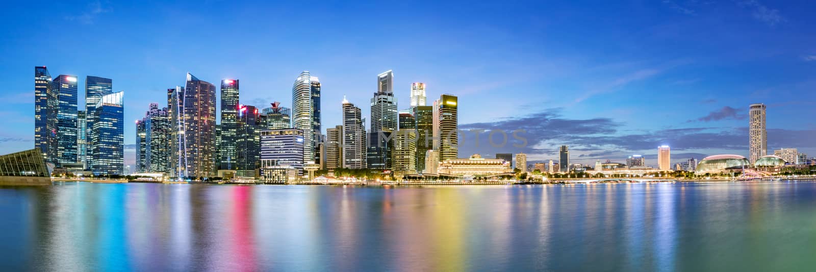 Singapore financial district skyline at Marina bay on twilight time, Singapore city, South east asia.