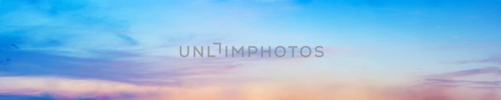 Dramatic panorama sky with cloud on twilight time. Panoramic image.