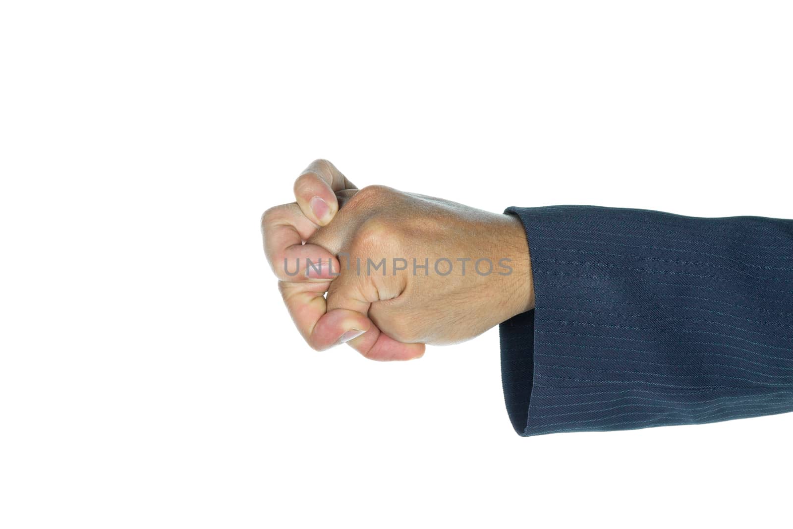 Spiral or whorl finger shape of businessman on white background. Shell finger style of hand shape.