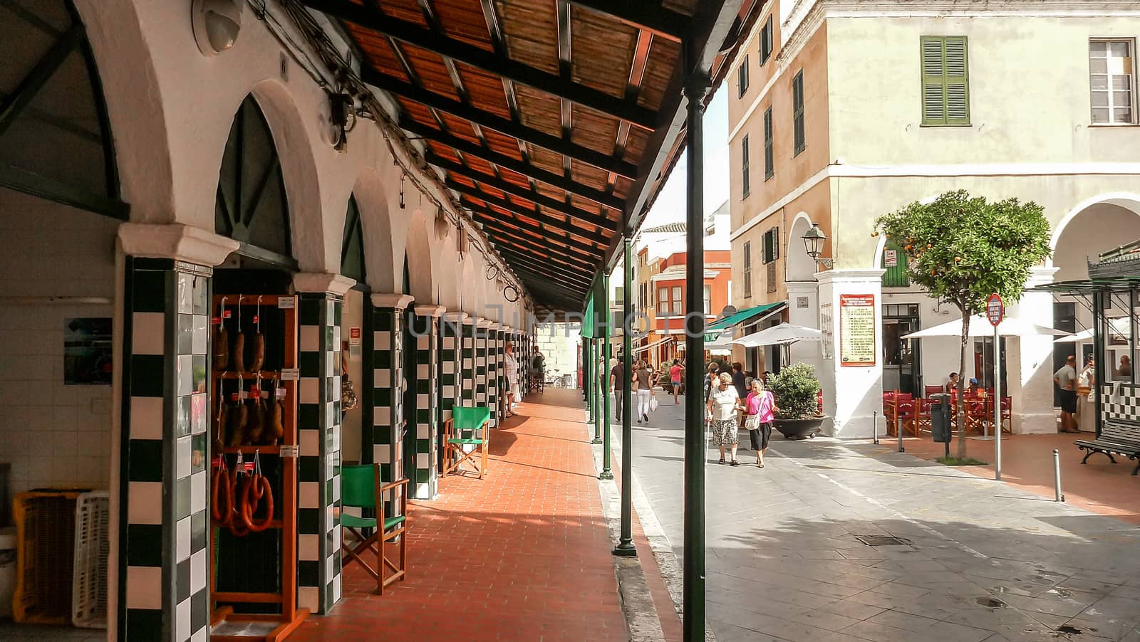 Menorca, Spain - june 28 - 2012 - View from the street of the city market of Ciutadella de Menorca by robbyfontanesi