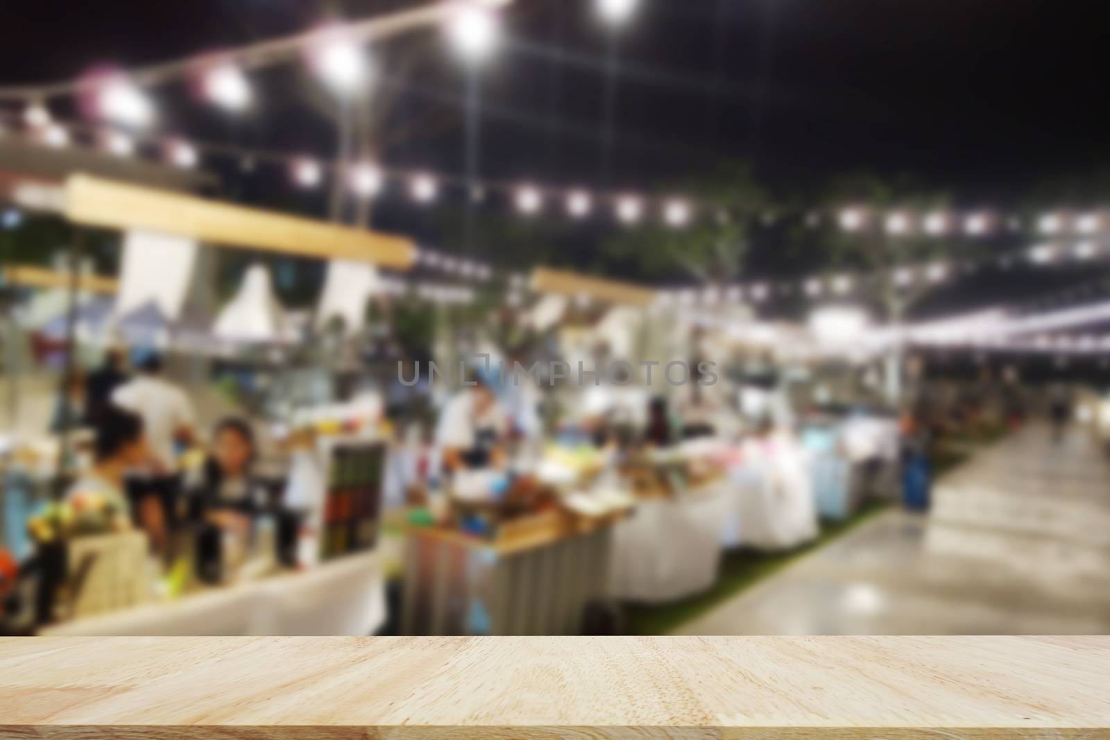 Table Top And Blur restaurant of The night market Background. Street food.                                        