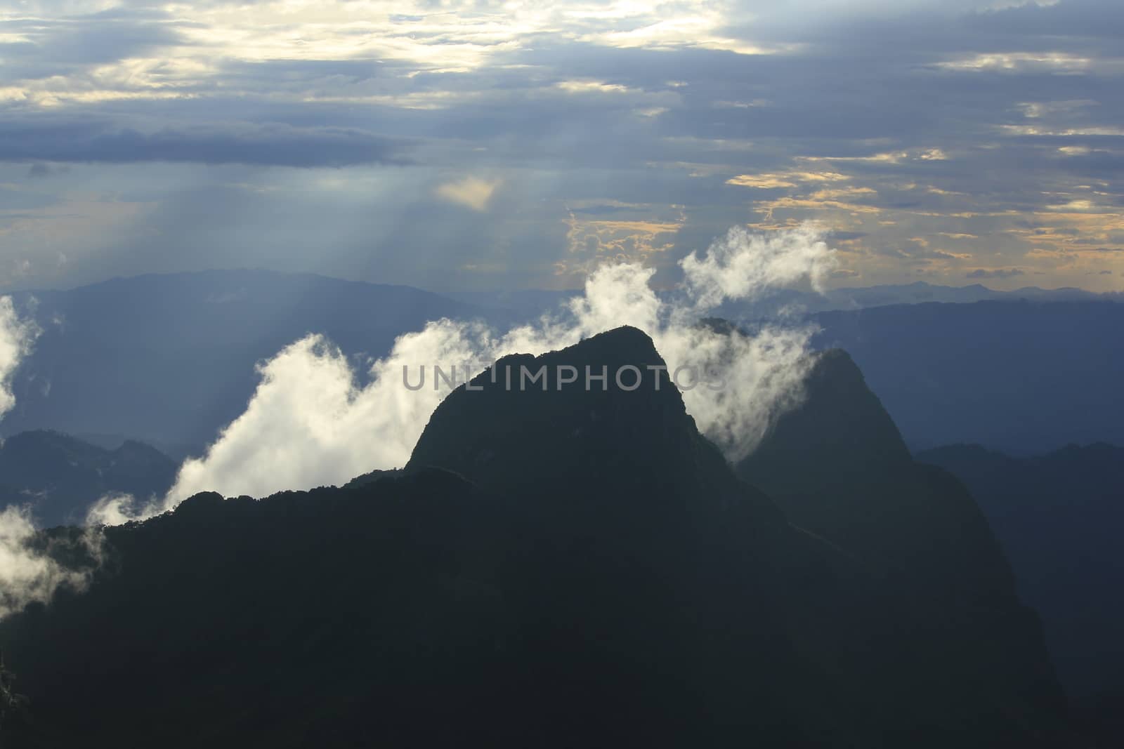 Landscape of Sky with clouds and mountains