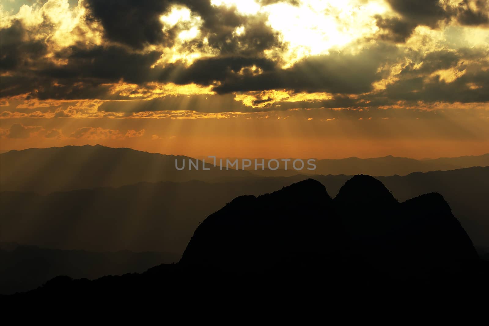 Sunset at Doi Luang, Chiang Dao, Chiang Mai Province. Thailand is a limestone mountain. Which the mountain is the 2nd highest in Thailand