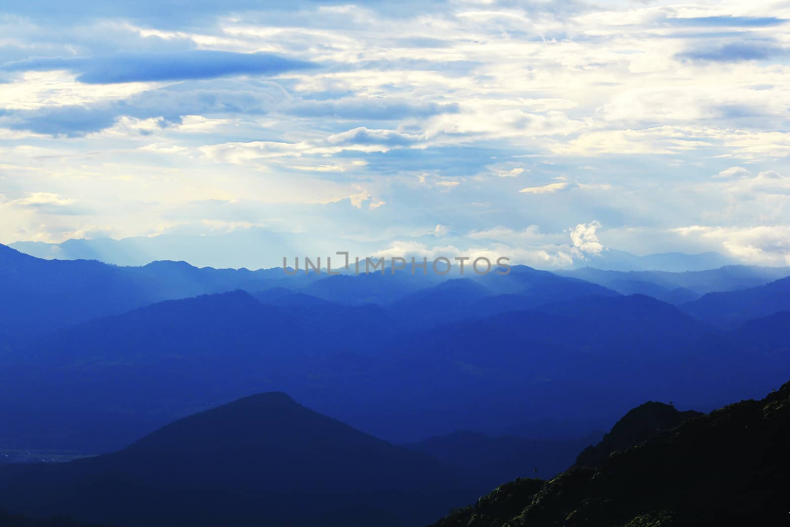 Landscape of Sky with clouds and mountains