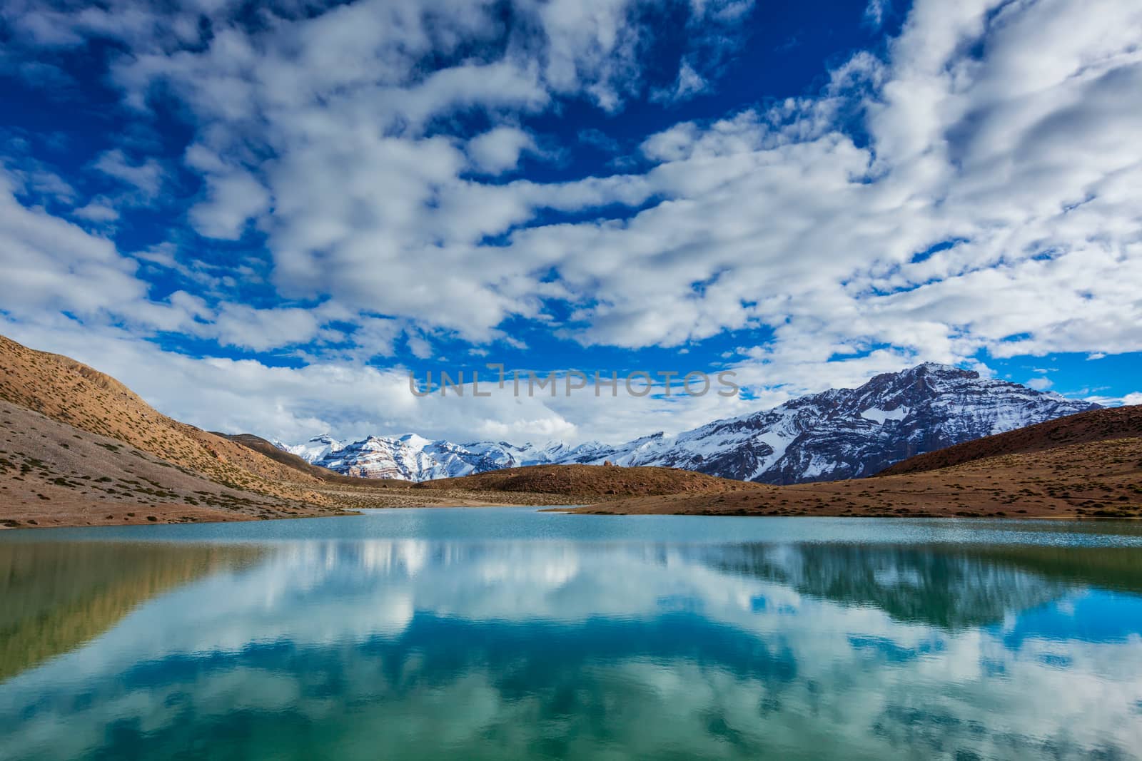 Dhankar mountain lake in Himalayas. Dhankar, Spiti valley, Himachal Pradesh, India