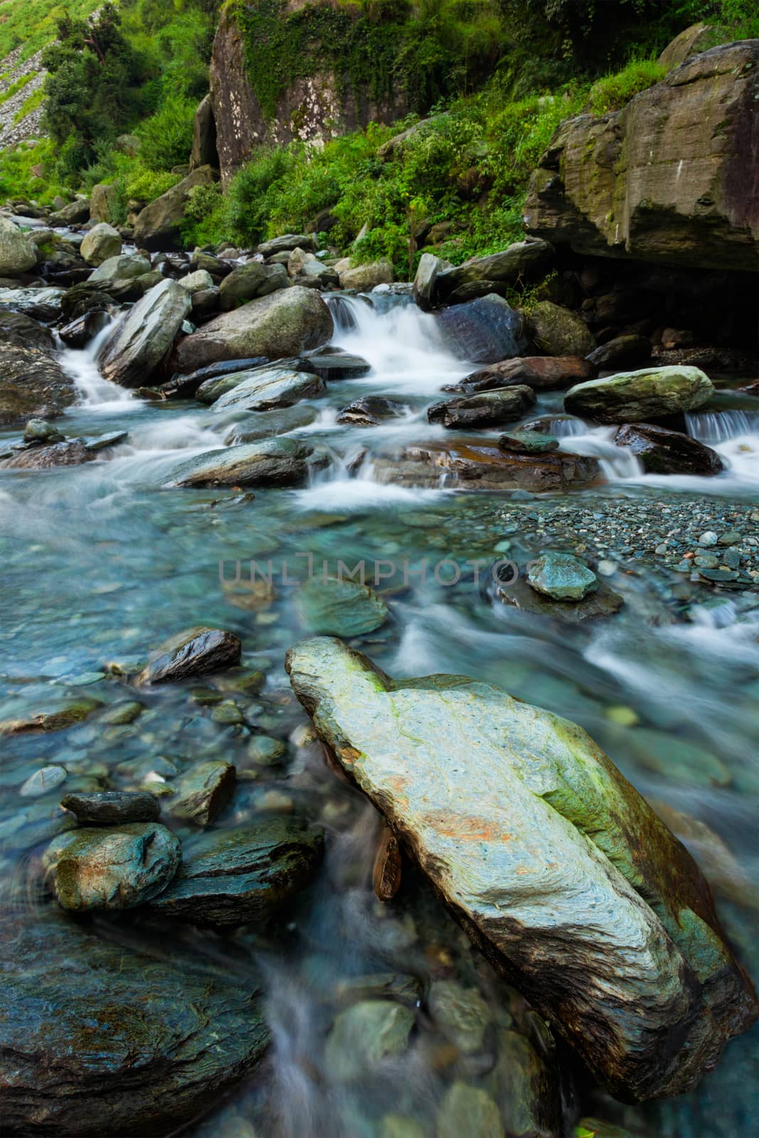 Cascade of Bhagsu waterfall in Bhagsu, Himachal Pradesh, India