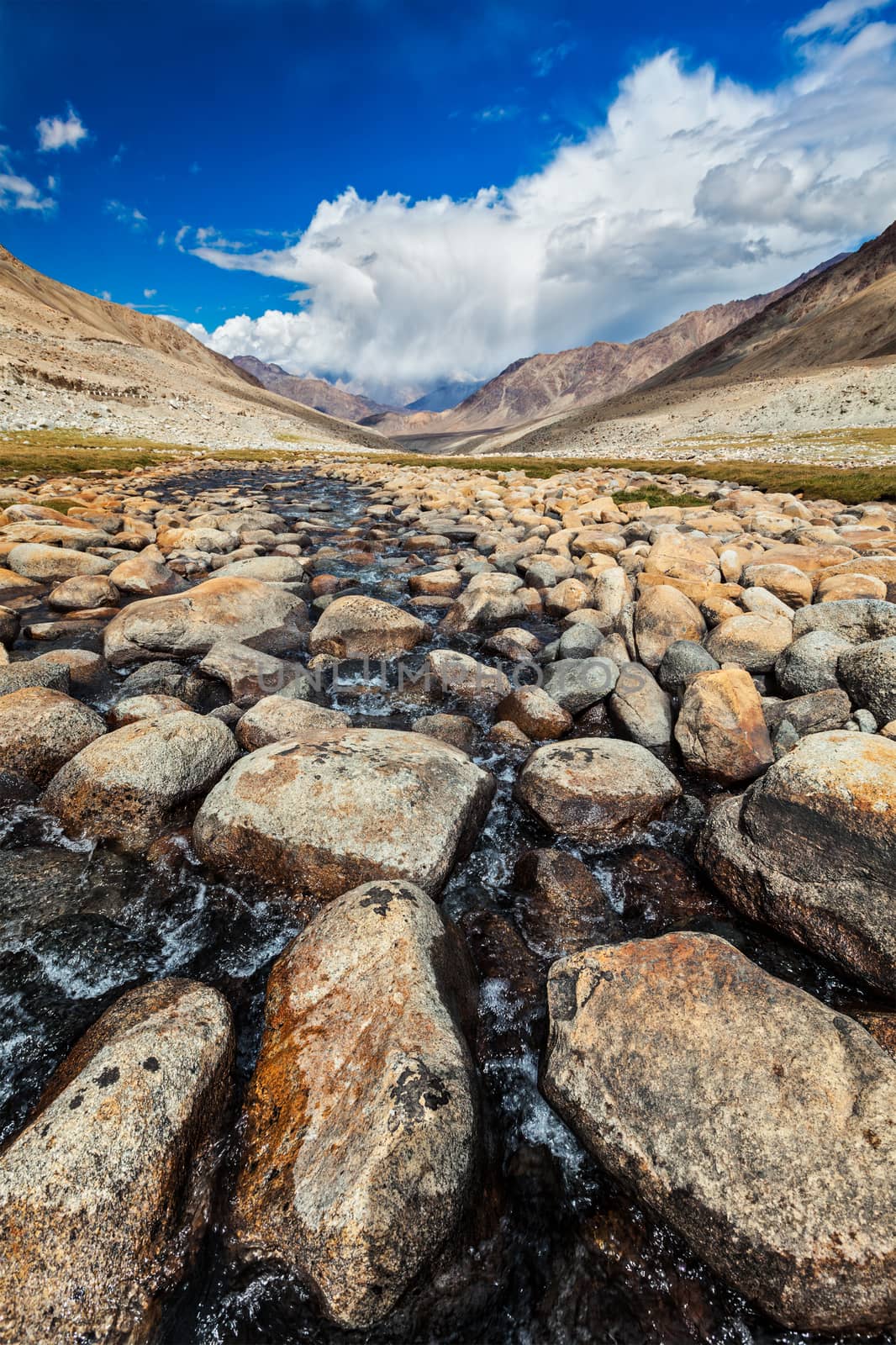 Mountain stream with stones in Himalayas by dimol
