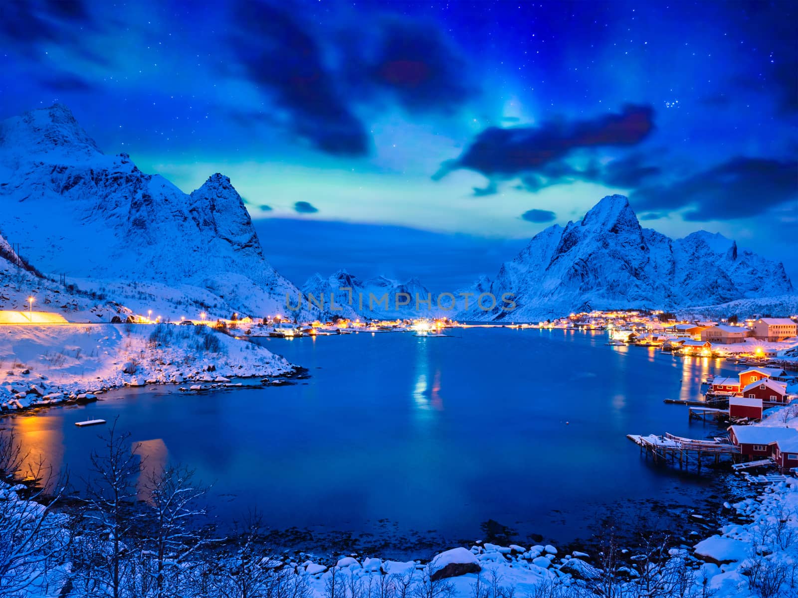 Reine village at night. Lofoten islands, Norway by dimol