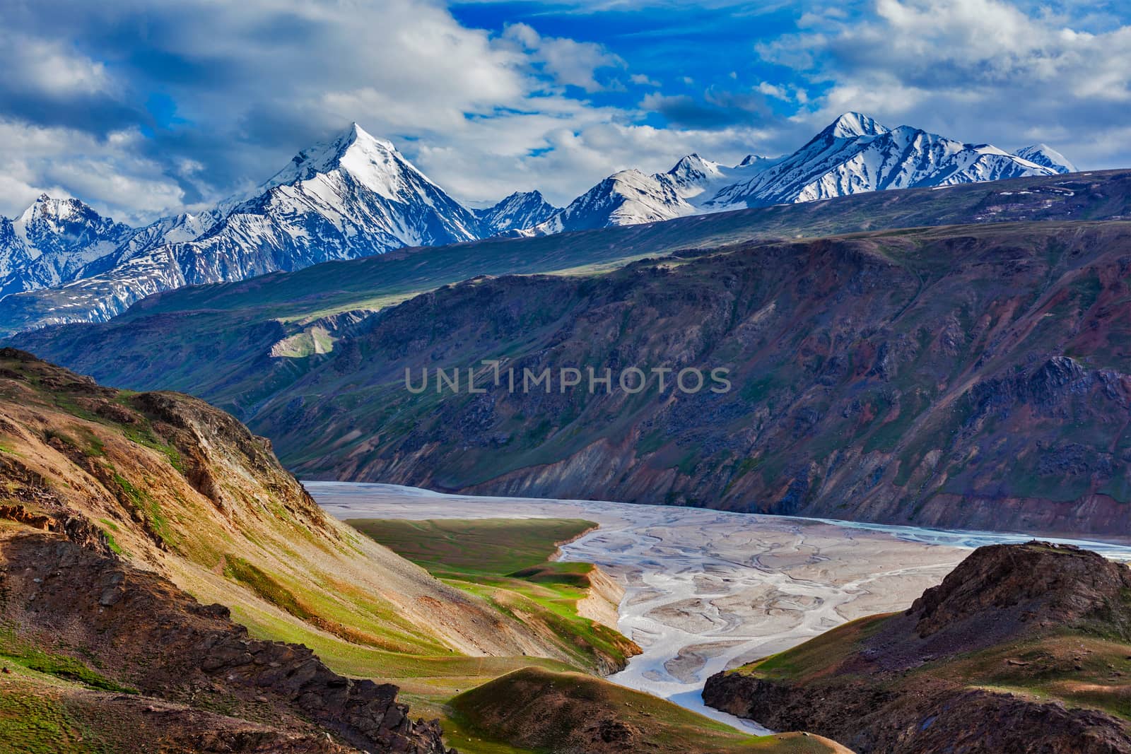 Himalayan landscape near Chandra Tal lake. Spiti Valley, Himachal Pradesh, India