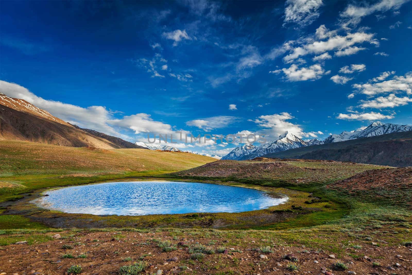 Himalayan landscape near Chandra Tal lake. Spiti Valley, Himachal Pradesh, India