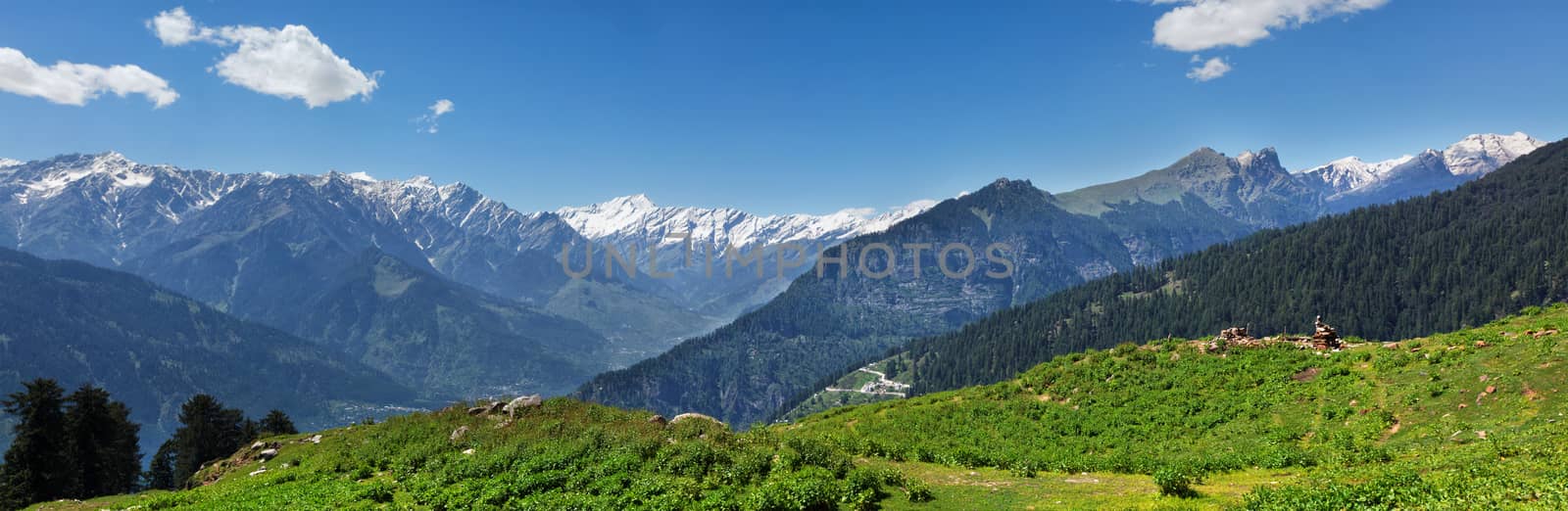 Panorama of Himalayas near Manali, Kullu Valley, Himachal Pradesh, India