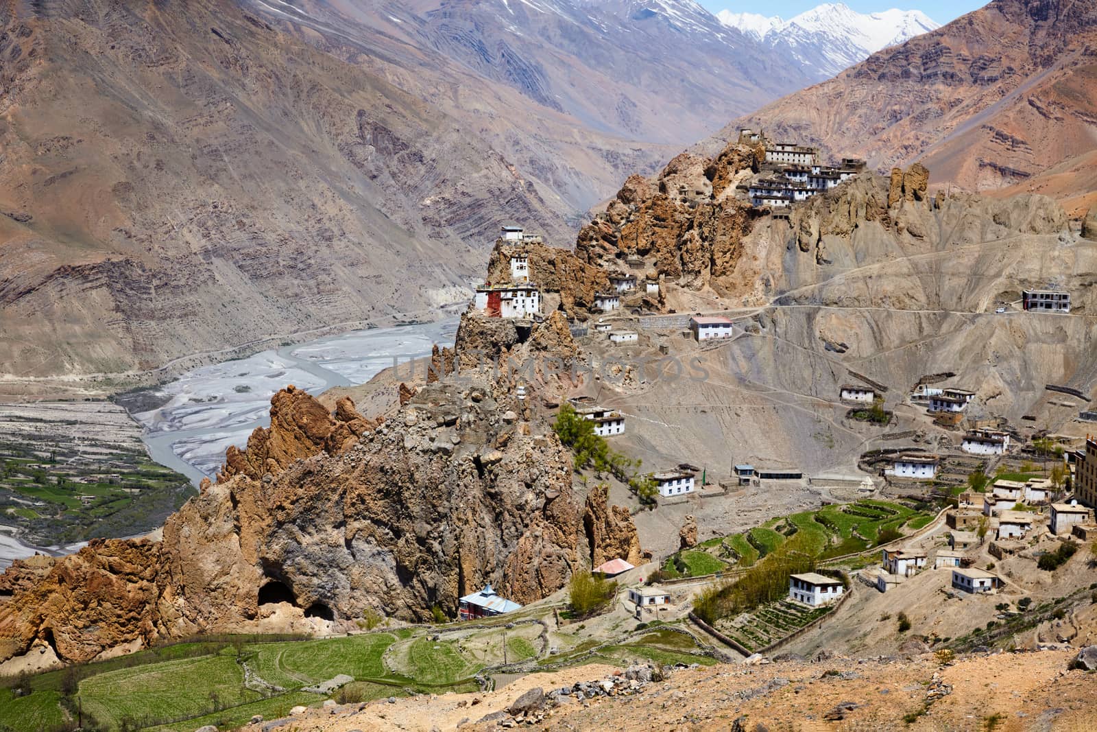 Dhankar Gompa Monastery and village in Himalayas, Spiti Valley, Himachal Pradesh