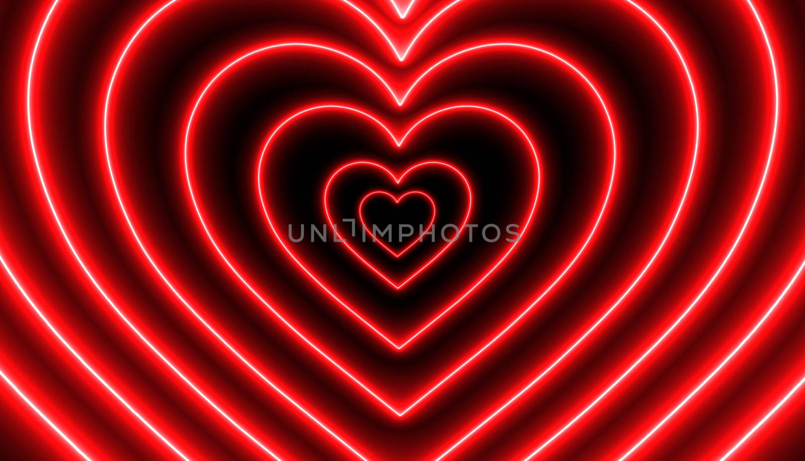 Red neon heart shape 3D Rendering  in Perspective Tunnel by Nu1983