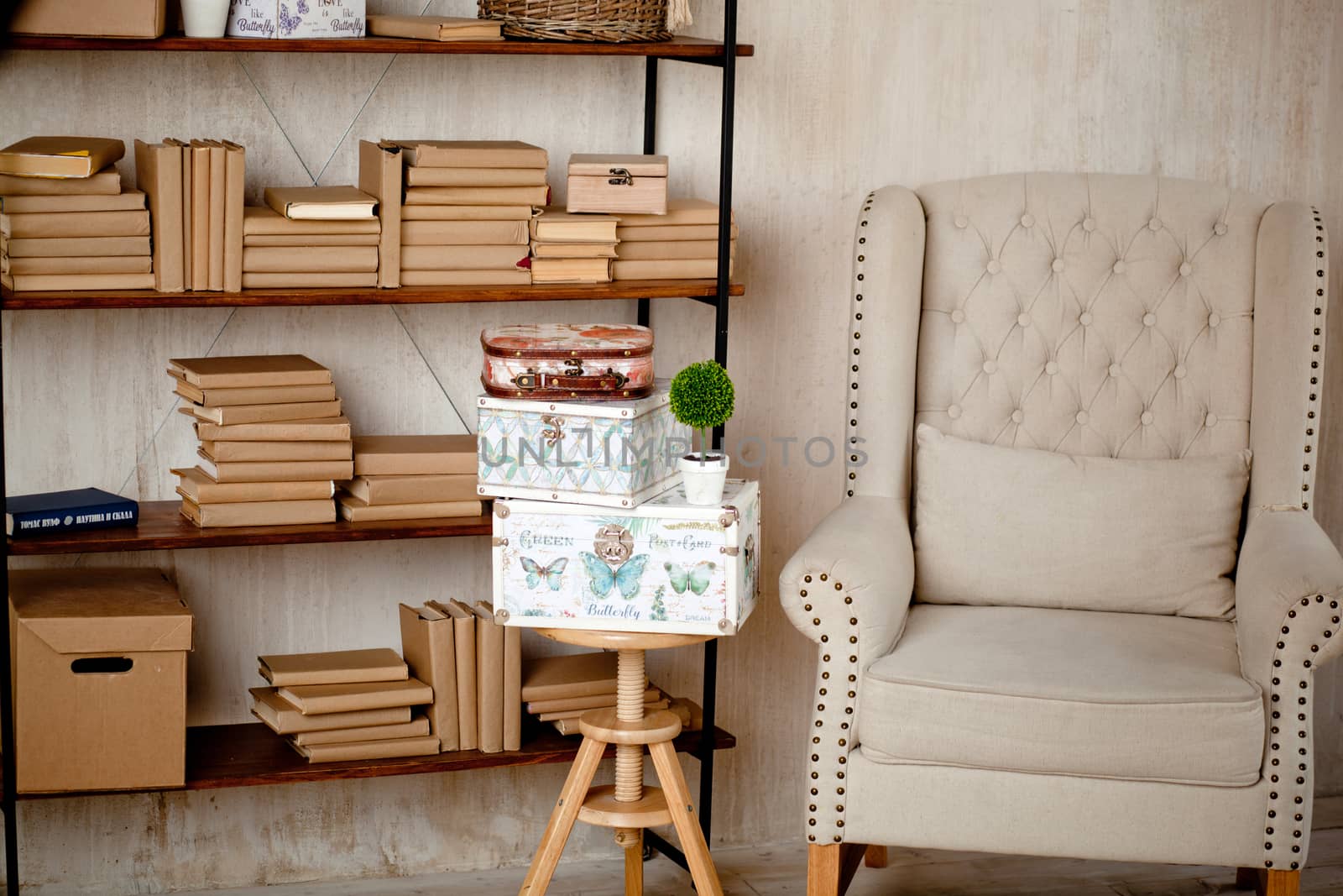 casket for needlework with flower, sewing in style interior
