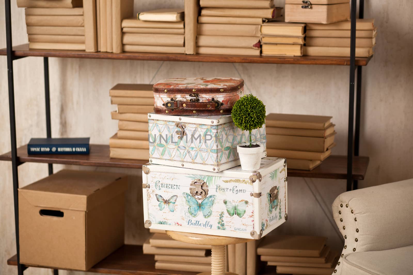 casket for needlework with flower, sewing in style interior