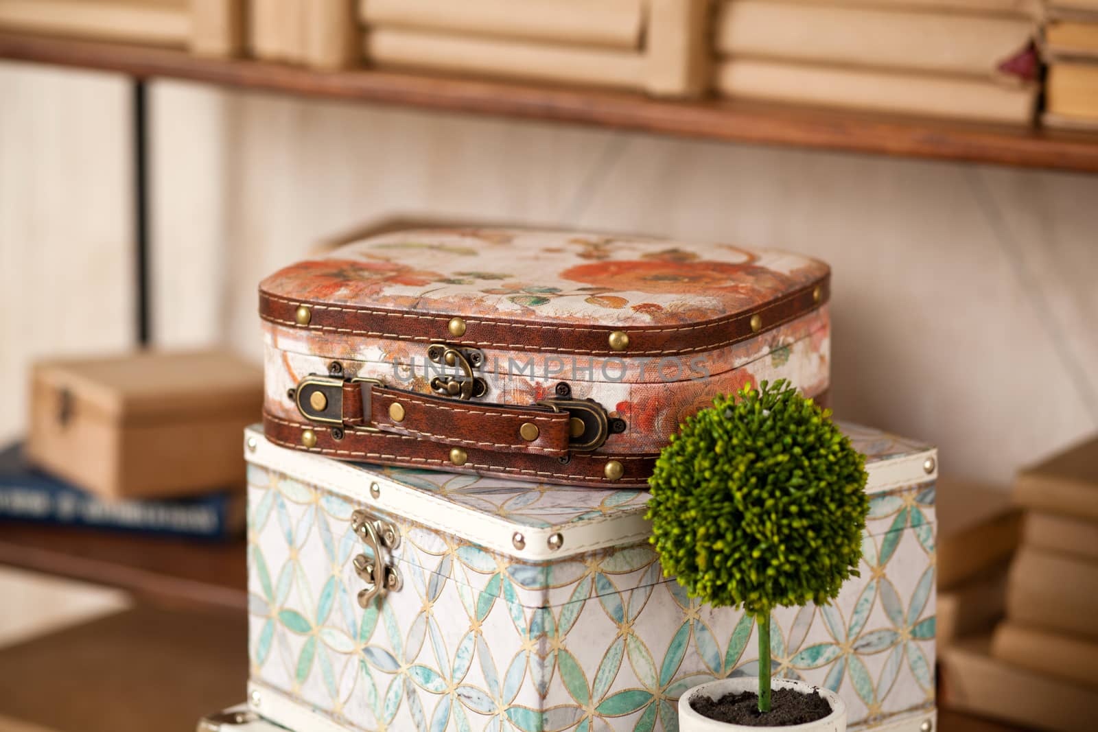 casket for needlework with flower, sewing in style interior