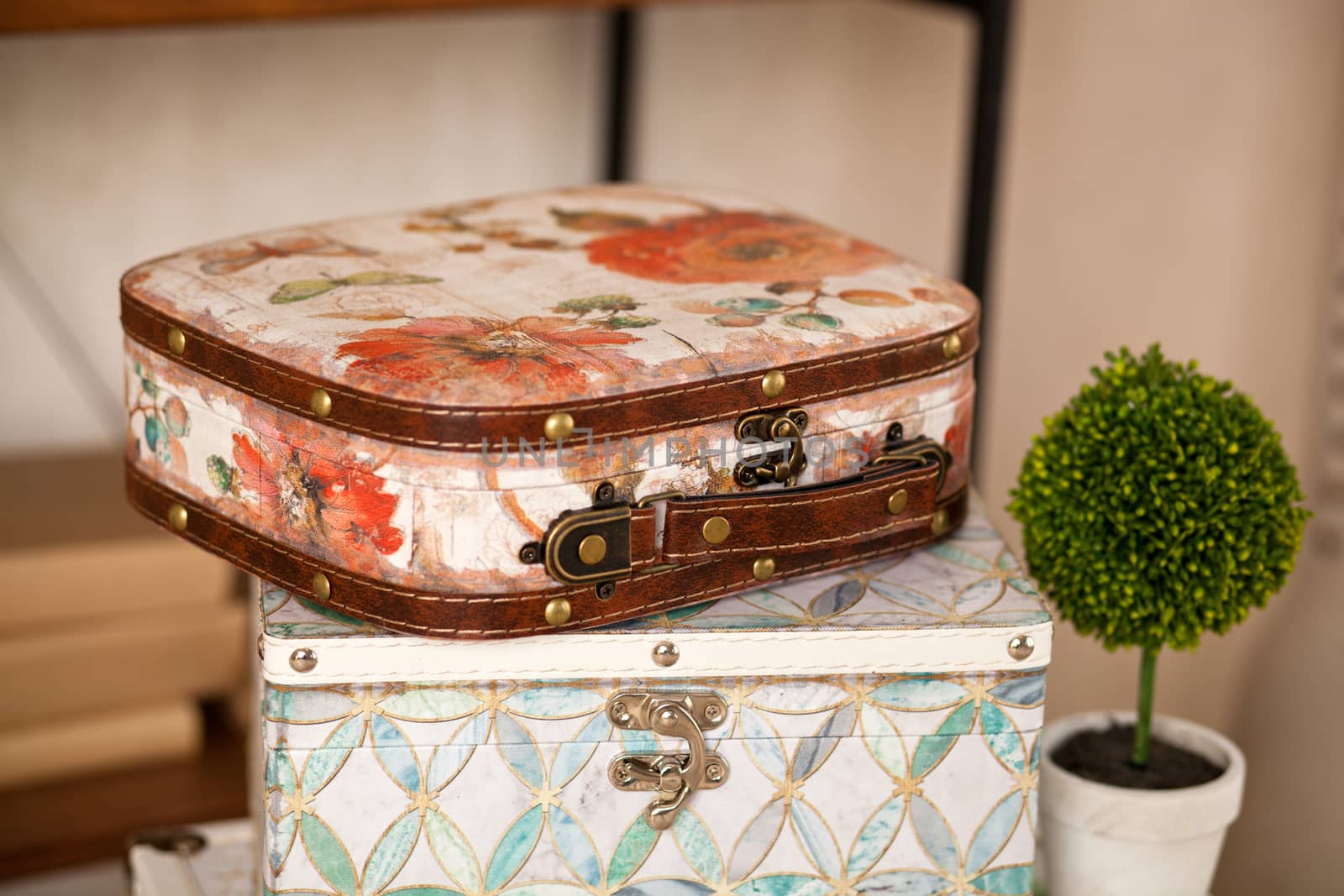 casket for needlework with flower, sewing in style interior