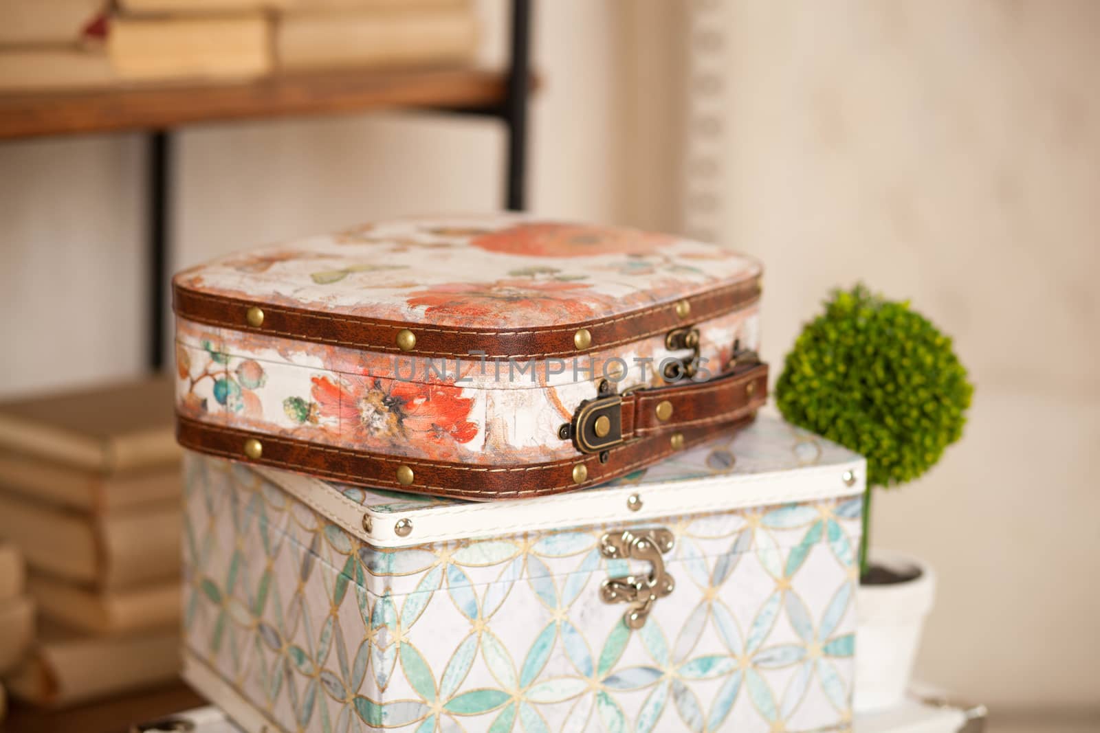 casket for needlework with flower, sewing in style interior