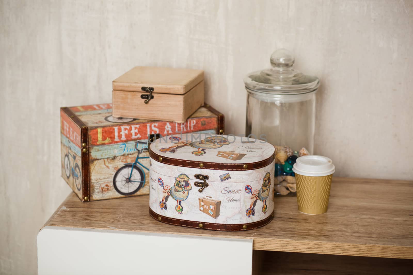 casket for needlework with flower, sewing in style interior