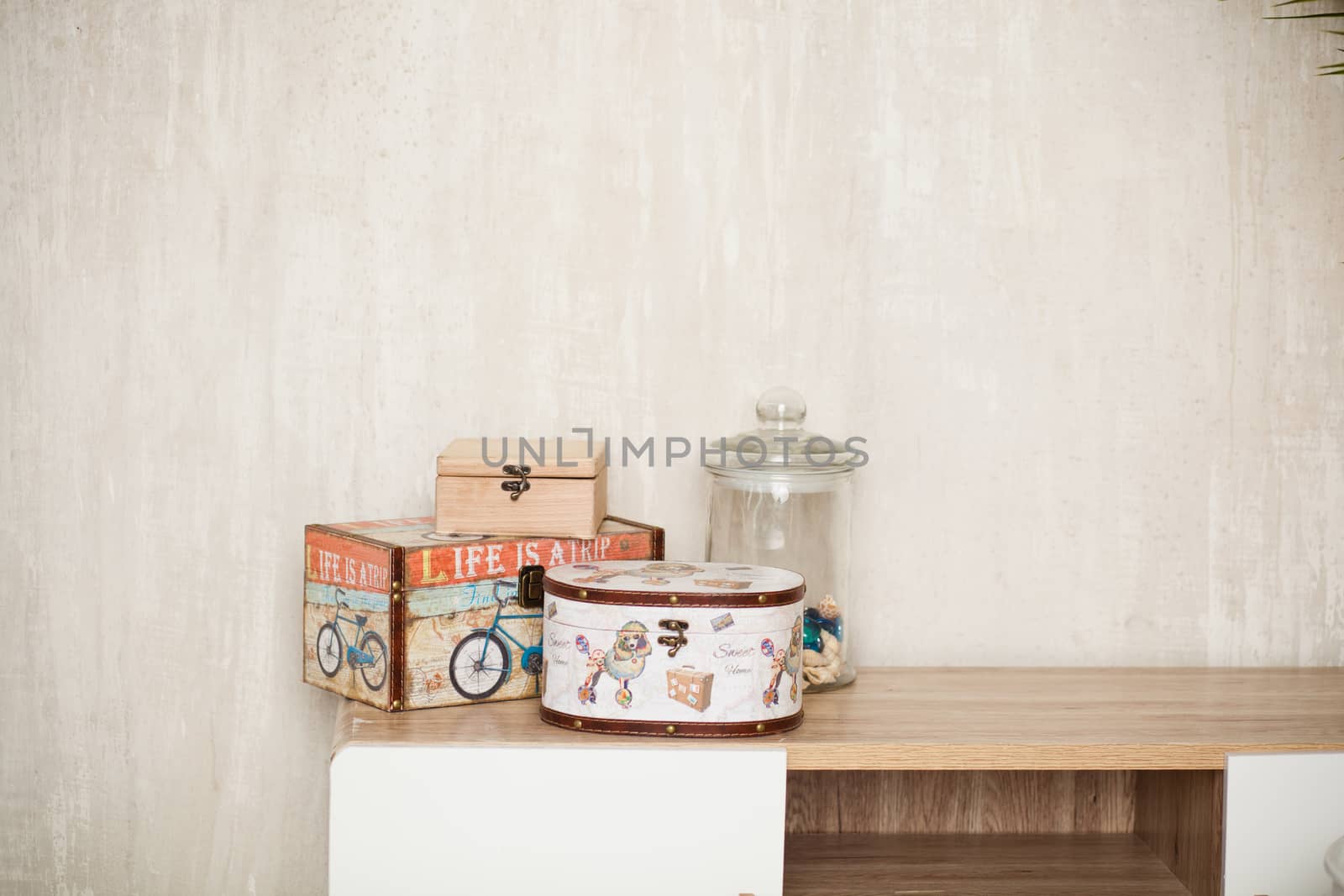 casket for needlework with flower, sewing in style interior