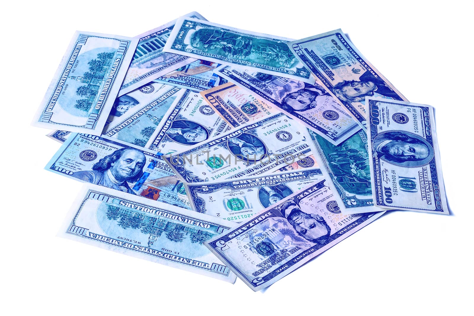 Background with money american dollar bills. Cash dollars isolated on a white.