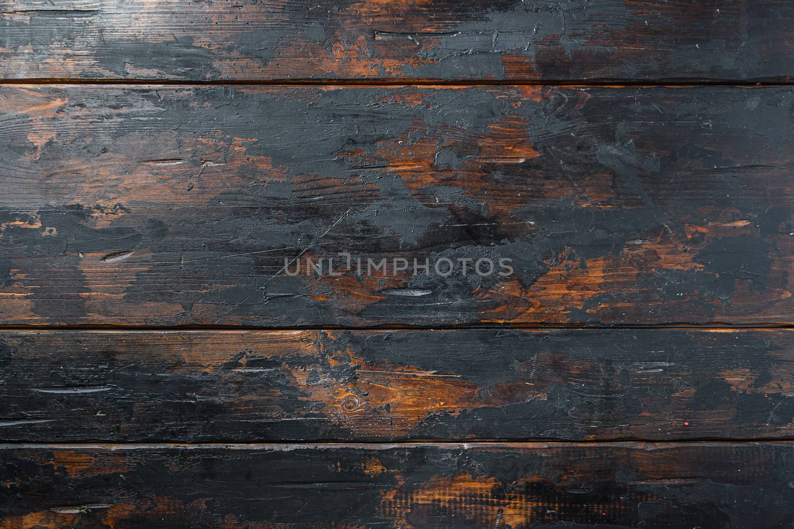 Dark old wooden table empty texture background top view space for text