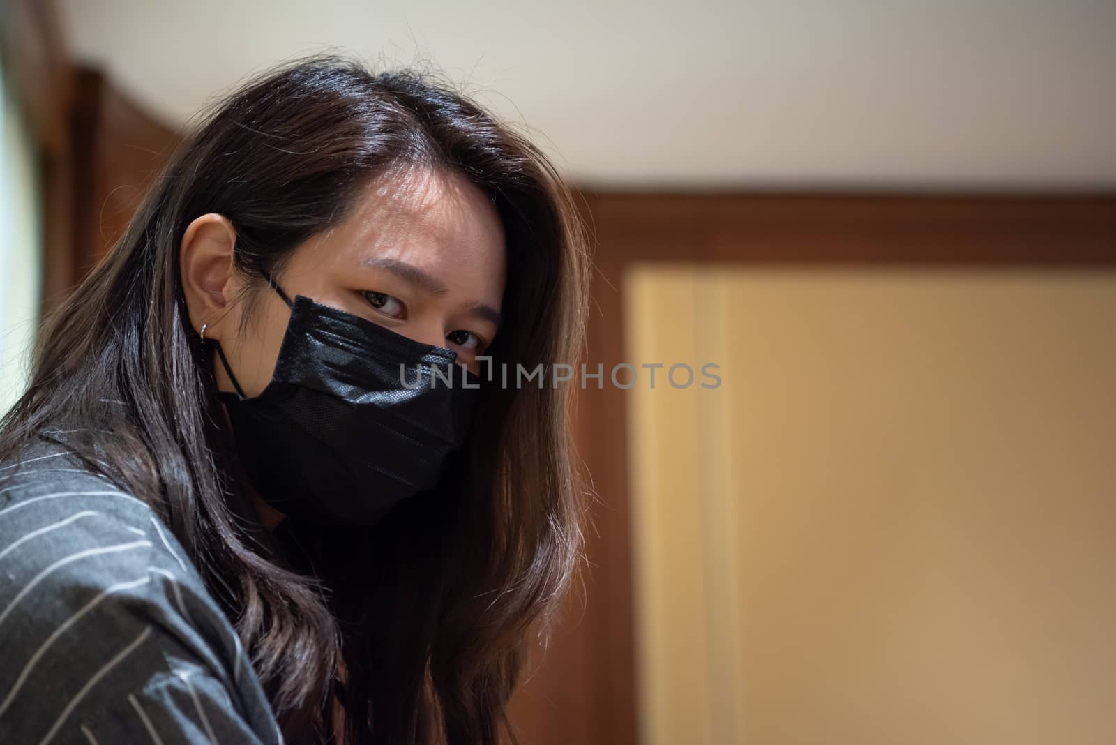 Woman wearing mask protection epidemic flu covid19 by PongMoji