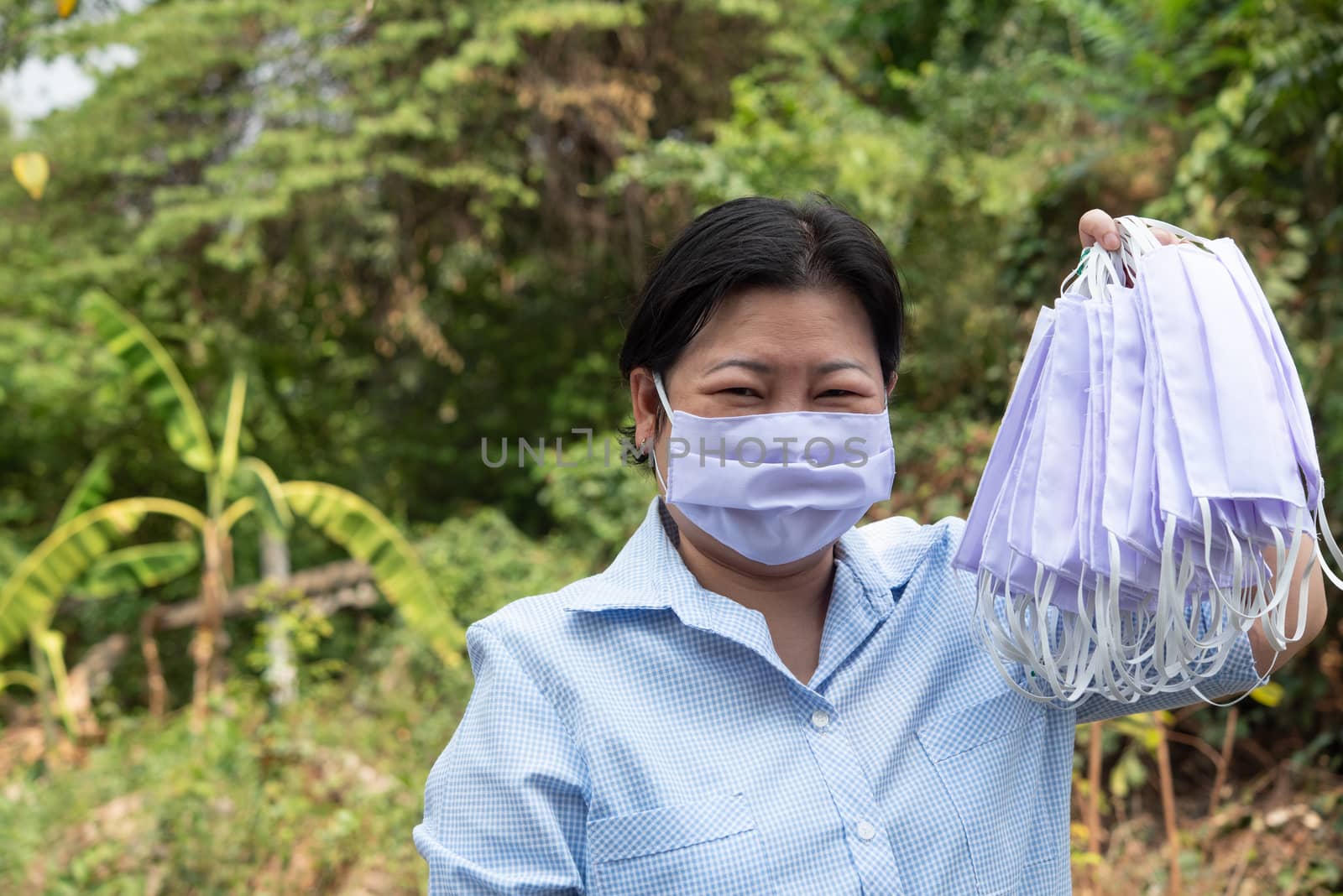 Woman wearing mask protection epidemic flu covid19 by PongMoji