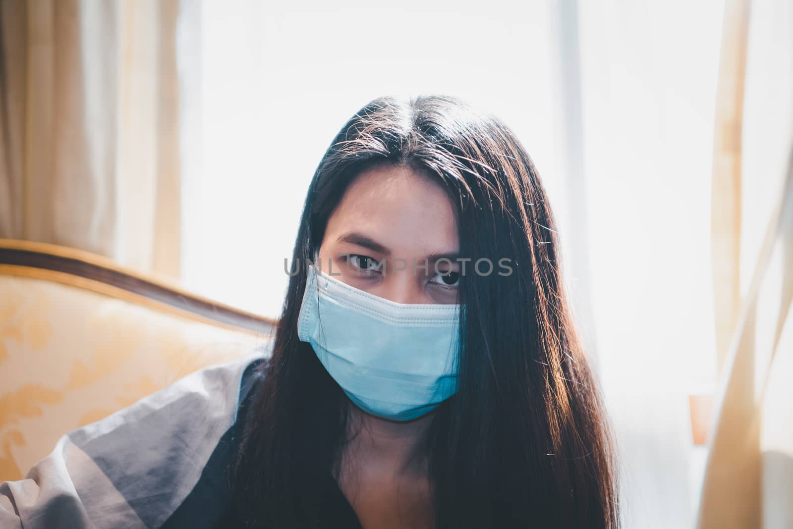 Woman wearing mask protection epidemic flu covid19 by PongMoji