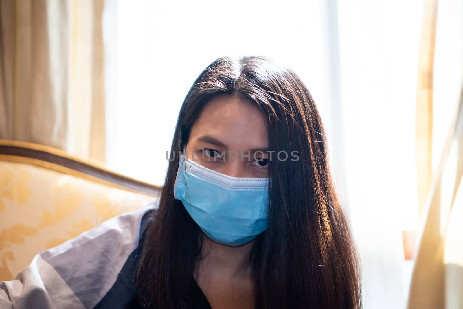 Woman wearing mask protection epidemic flu covid19 by PongMoji