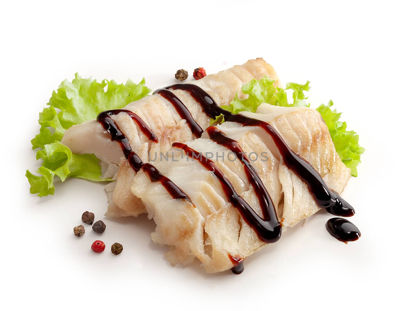 Baked cod loin with lettuce and sauce by Angorius