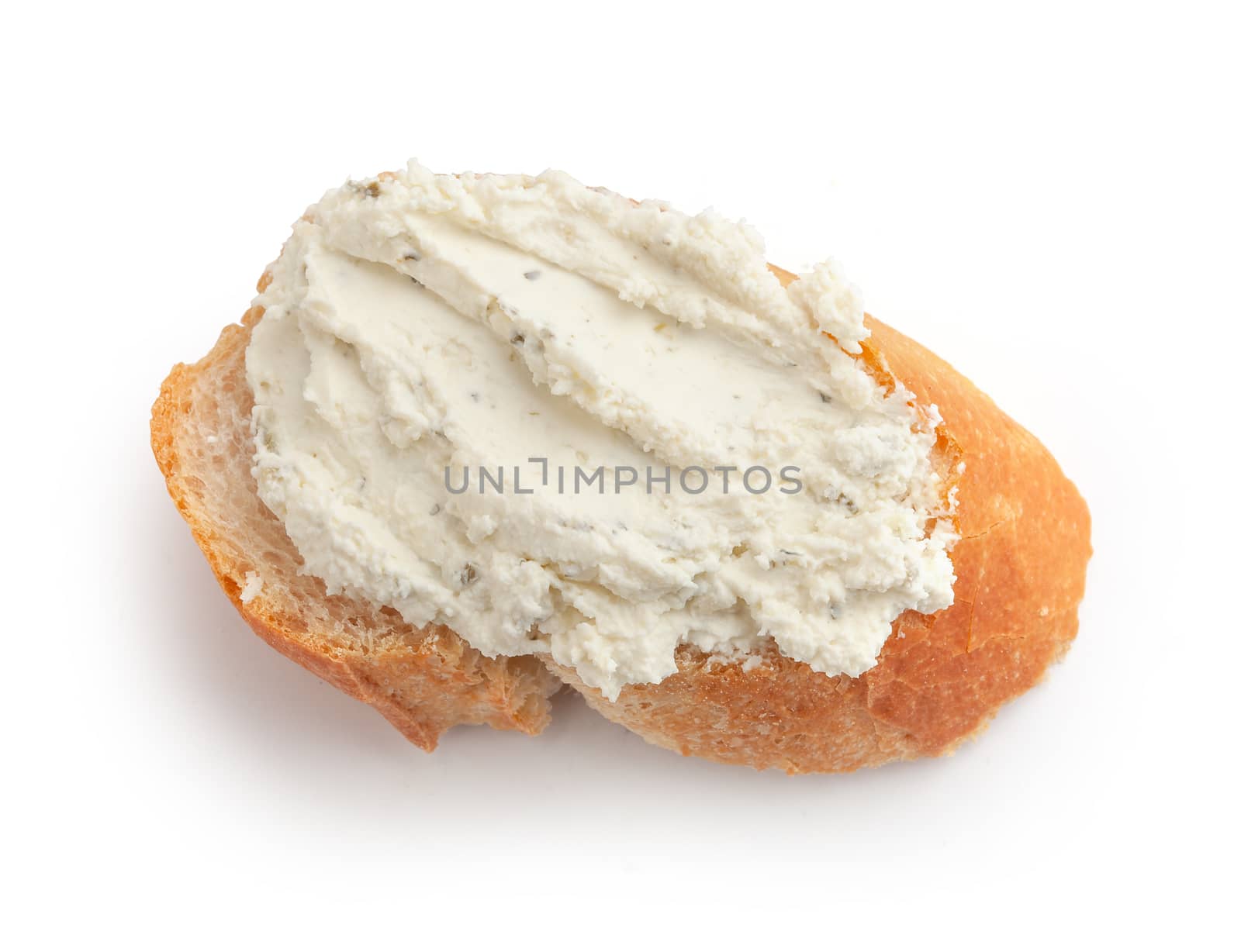 Isolated sandwich with soft cottage cheese and white loaf